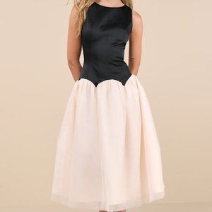 Lulus Contemporary Elegance Black And Cream Satin Tulle Midi Dress - Size XL